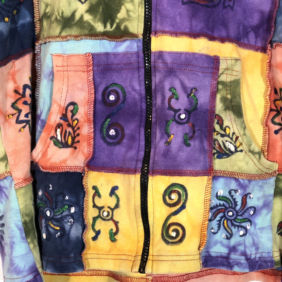 Rising International Hoodie Hippie Boho Art Sweatshirt Jacket Medium Zip Pockets - Picture 3 of 8